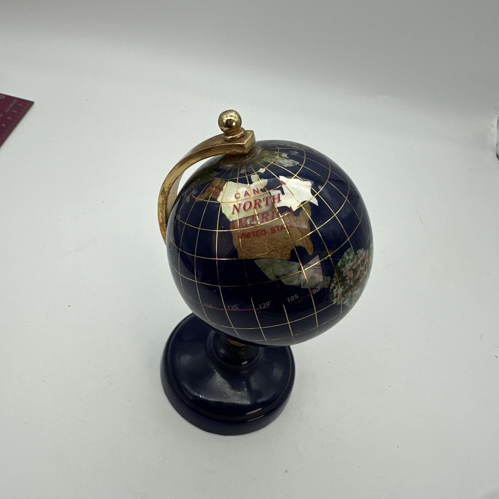 Decorative Blue World Globe On Stand Gold Tone Deskdecor 6" Globe